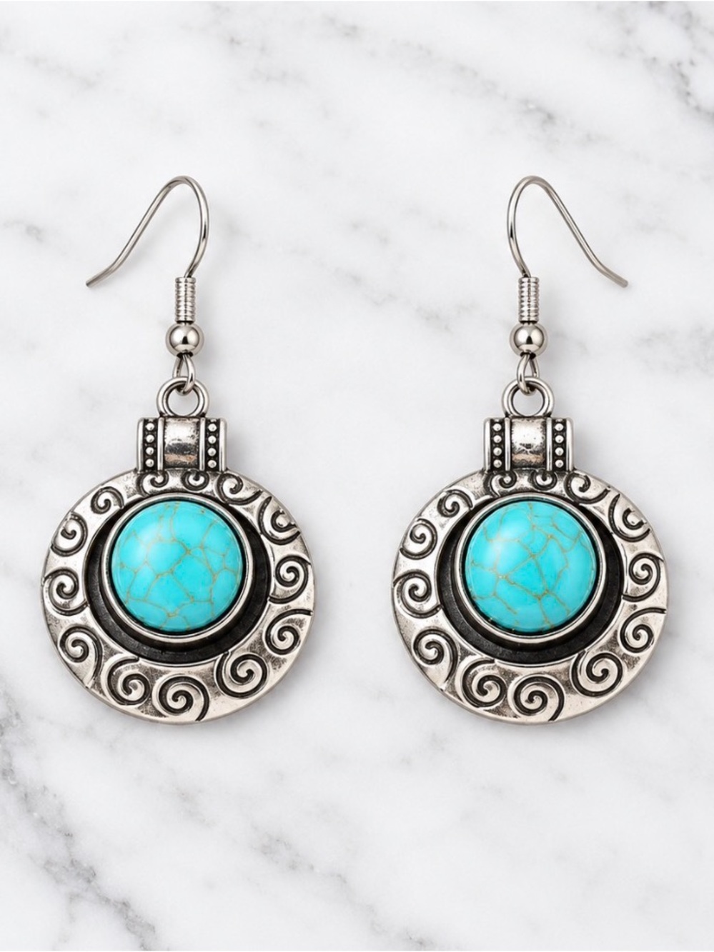 Women's Silver-Tone Turquoise Drop Earrings-New